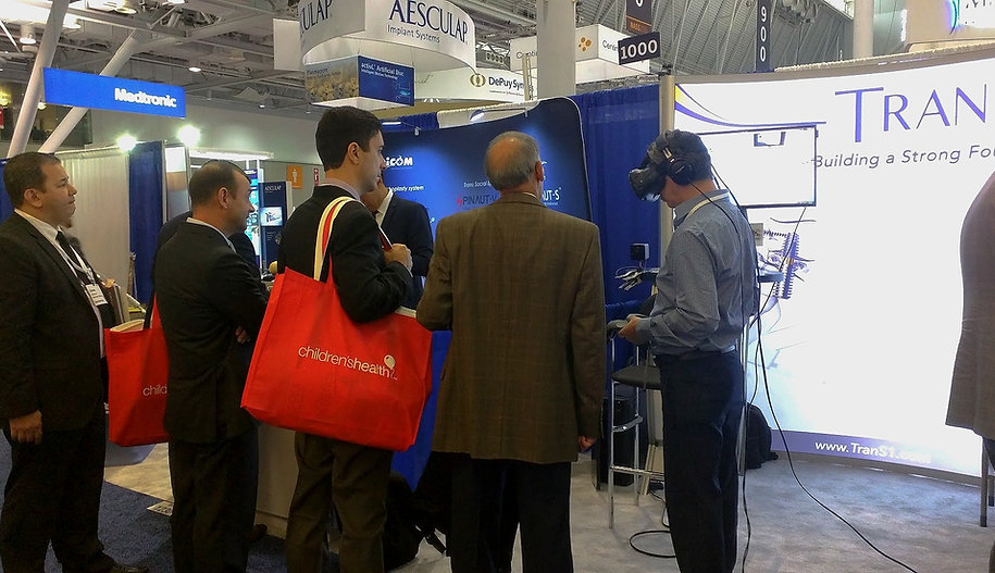 Visitor trying the spine surgery virtual reality demonstration